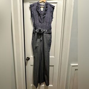 Anthropologie Elevenses chambray Gray Wide-Leg Tie-Belt Jumpsuit